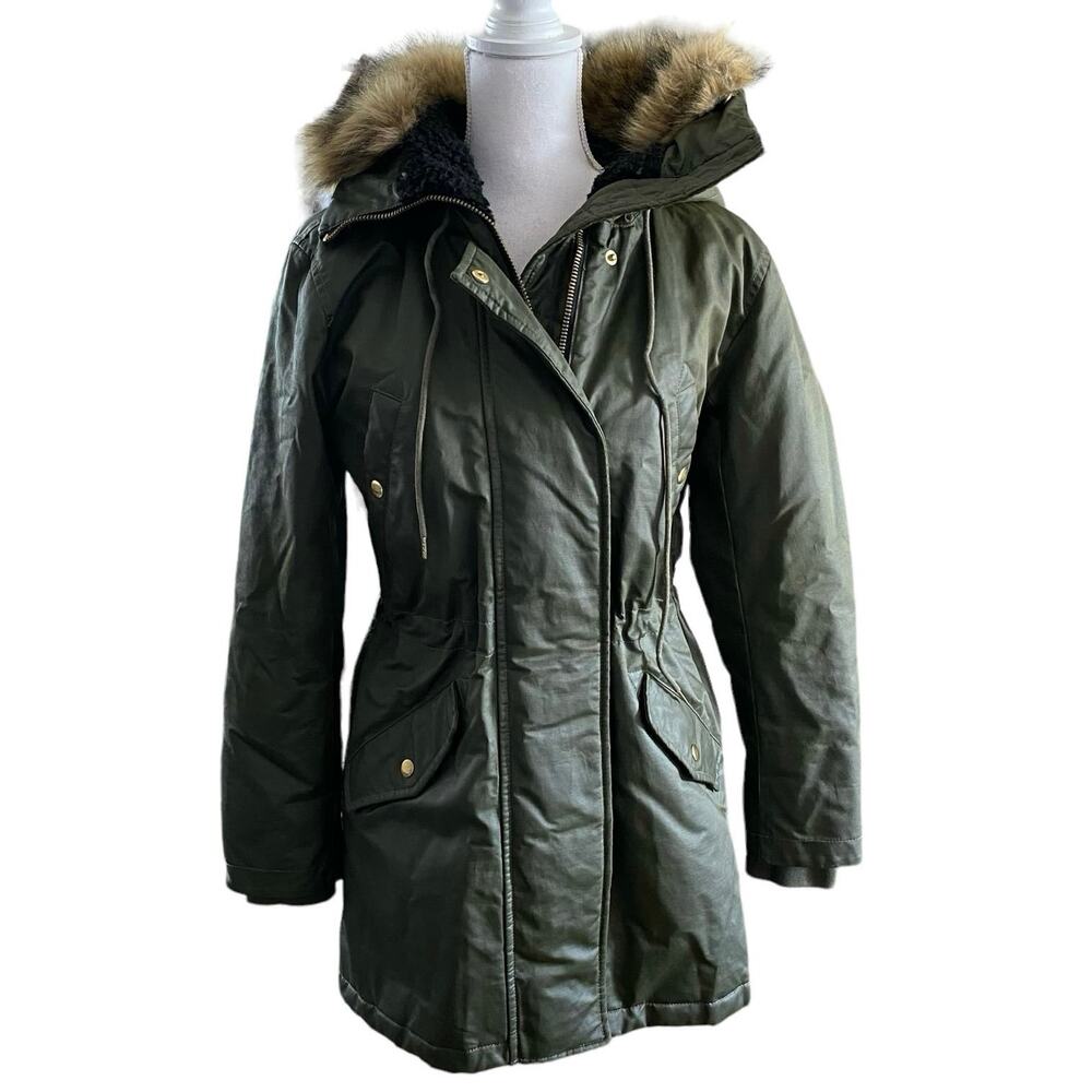 J Crew Size XS Perfect Parka Coat Eco Friendly Primaloft Green FLAW - Picture 3 of 8